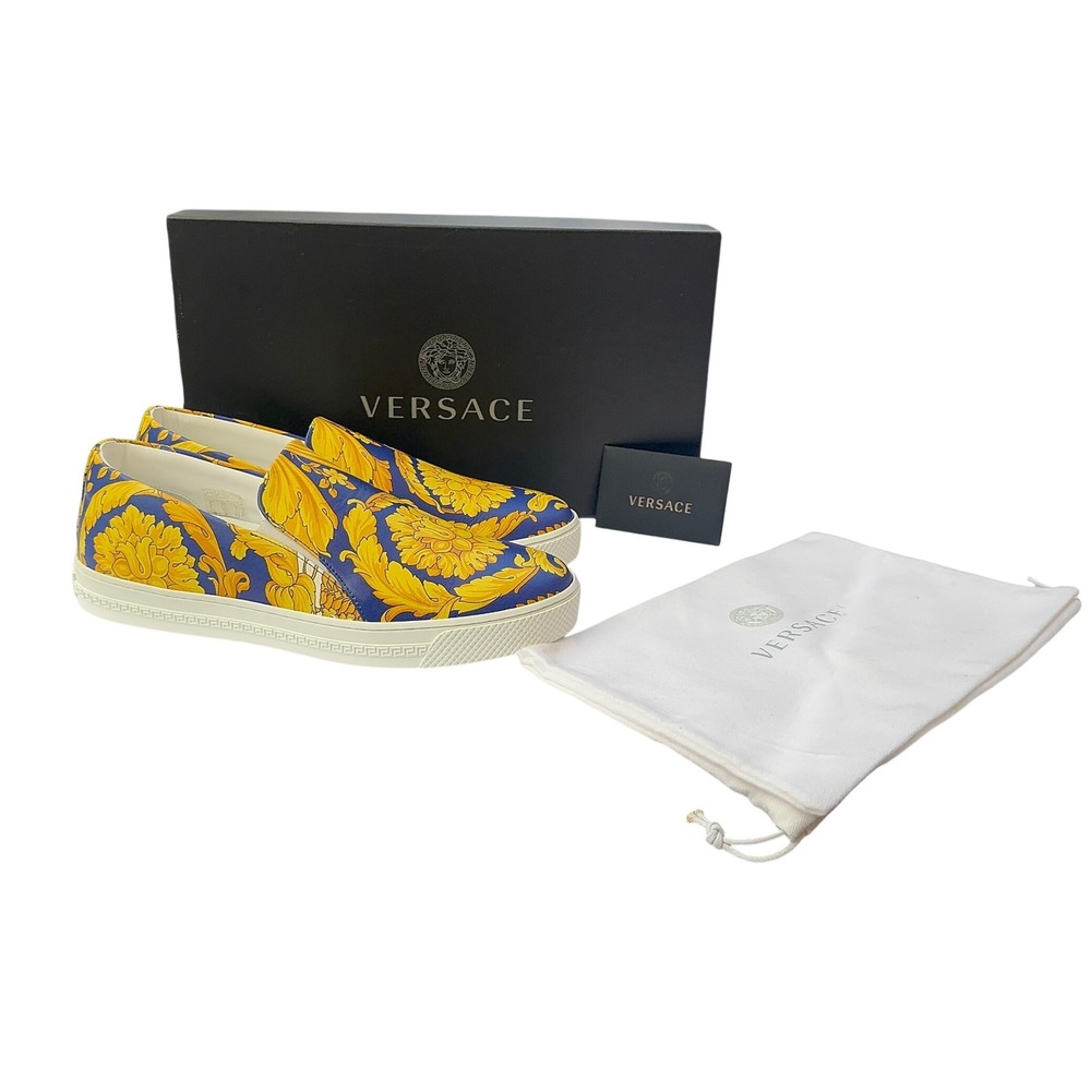 Versace Men's Slip On Sneakers Shoes Blue Gold Heritage Crete EU40 Italian‎